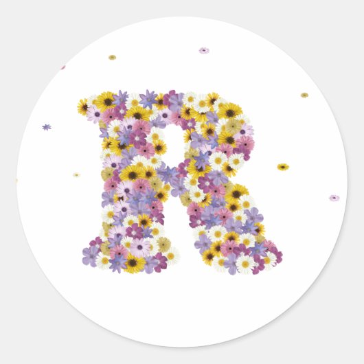 Sticker Rond Lettre de fleurs R (Devant)