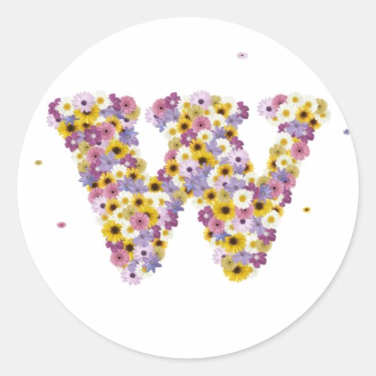Sticker Rond Lettre de fleurs W (Devant)