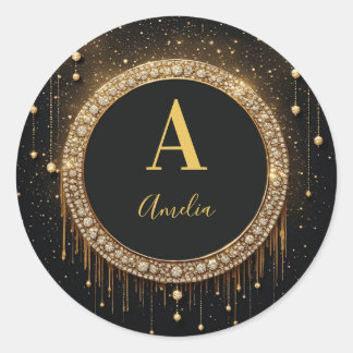 Sticker Rond Lettre de monogramme personnalisée en paillettes n