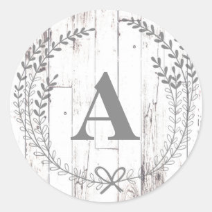 Sticker Rond Lettre de monogramme rustique de ferme en bois bla