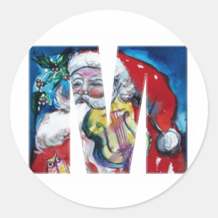 STICKER ROND LETTRE DE NOËL M / PÈRE NOËL AVEC MONOGRAM DE VIOL
