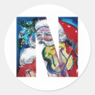 STICKER ROND LETTRE DE NOËL / PÈRE NOËL AVEC MONOGRAMME DE V
