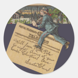 Sticker Rond Lettre de Noël Père Noël vintage