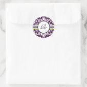 Sticker Rond LETTRE D'ÉTIQUETTE INITIALE pourpre Damas Mariage (Sac)