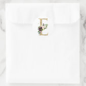 Sticker Rond Lettre d'or MONOGRAMM boho bordeaux fleurs Cl (Sac)