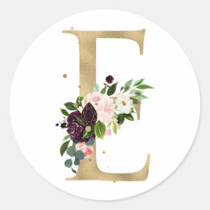 Sticker Rond Lettre d'or MONOGRAMM boho bordeaux fleurs Cl