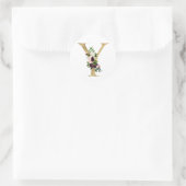 Sticker Rond Lettre d'or MONOGRAMM boho bordeaux fleurs Cla (Sac)