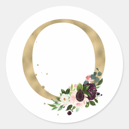 Sticker Rond Lettre d'or MONOGRAMM boho bordeaux fleurs Cla (Devant)