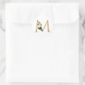 Sticker Rond Lettre d'or MONOGRAMM boho bordeaux fleurs Cla (Sac)