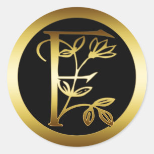 STICKER ROND LETTRE D'OR MONOGRAMME FLORALE F