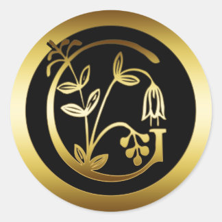 STICKER ROND LETTRE D'OR MONOGRAMME FLORALE G