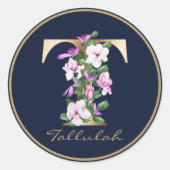 Sticker Rond Lettre d'or T Élégant monogramme floral (Devant)