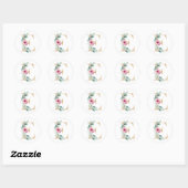 Sticker Rond Lettre E aquarelle avec des roses (Feuille)