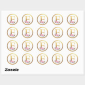 Sticker Rond Lettre E Monogramme Roses roses rose Floral & Eleg (Feuille)