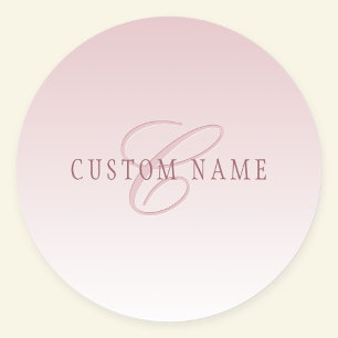 Sticker Rond Lettre Élégante & Monogramme Rose Ombré