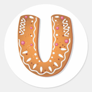Sticker Rond Lettre en pain d'épices U Monogramme Cookie de vac