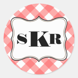 Sticker Rond Lettre en vichy 3 monogramme rouge style pays