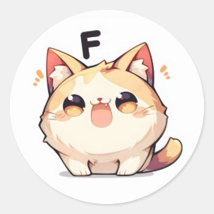 Sticker Rond Lettre F Cute Chat