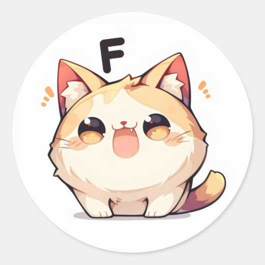 Sticker Rond Lettre F Cute Chat (Devant)