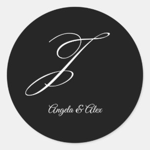 Sticker Rond Lettre fantaisie mariage J Monogramme