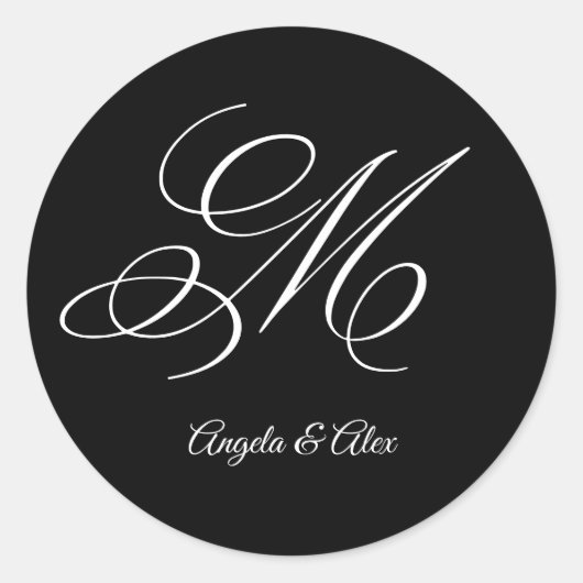 Sticker Rond Lettre fantaisie mariage M Monogramme (Devant)