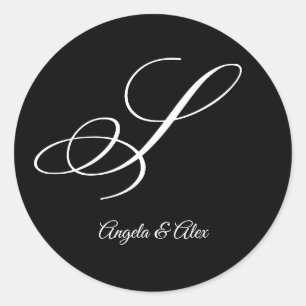 Sticker Rond Lettre fantaisie mariage S Monogramme