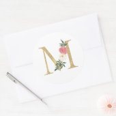 Sticker Rond LETTRE FAUX GOL M BLANC MONOGRAPHIQUE Floral (Enveloppe)