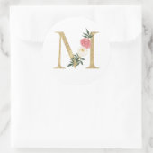 Sticker Rond LETTRE FAUX GOL M BLANC MONOGRAPHIQUE Floral (Sac)