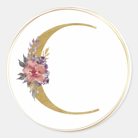 Sticker Rond LETTRE Florale D'OR C Sceau MONOGRAPHIQUE (Devant)