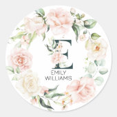 Sticker Rond Lettre florale initiale E cadre floral (Devant)
