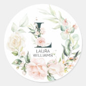 Sticker Rond Lettre florale initiale L cadre floral (Devant)