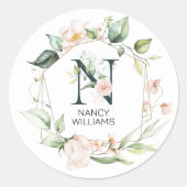 Sticker Rond Lettre florale initiale N cadre floral (Devant)