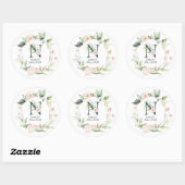 Sticker Rond Lettre florale initiale N cadre floral (Feuille)