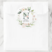 Sticker Rond Lettre florale initiale N cadre floral (Sac)