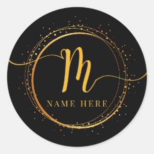 Sticker Rond Lettre florale M initiale monogramme personnalisée