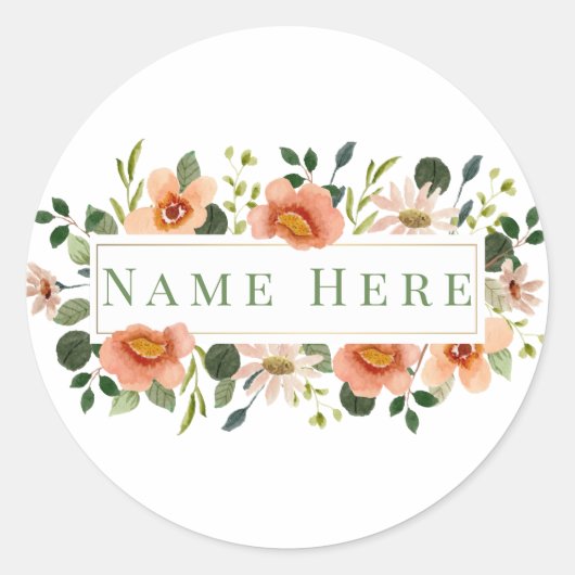 Sticker Rond Lettre florale M initiale monogramme personnalisée (Devant)