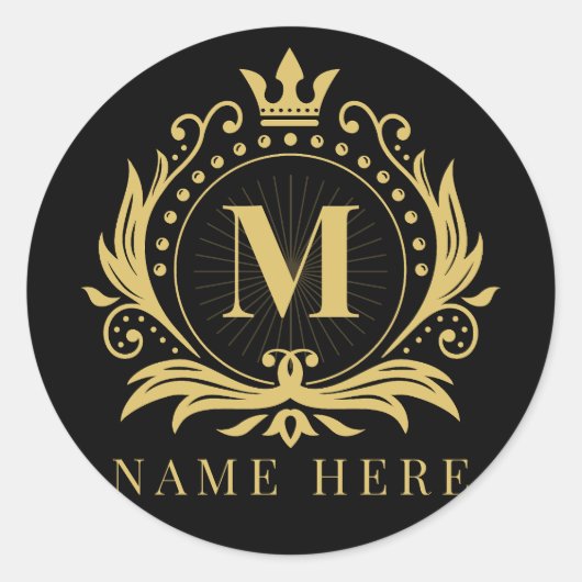 Sticker Rond Lettre florale M initiale monogramme personnalisée (Devant)