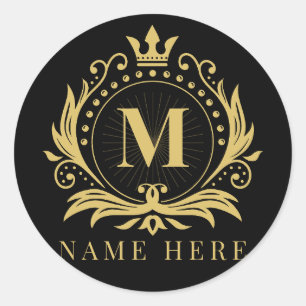 Sticker Rond Lettre florale M initiale monogramme personnalisée