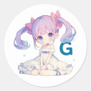Sticker Rond Lettre G Anime Girl