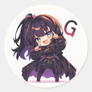 Sticker Rond Lettre G Anime Rock Girl