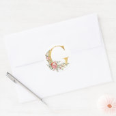 Sticker Rond Lettre G dorée avec fleurs (Enveloppe)