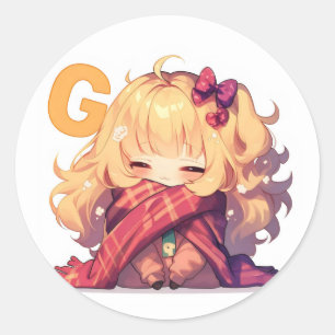 Sticker Rond Lettre G mignonne fille Anime
