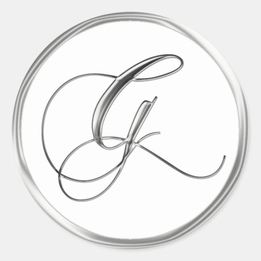 Sticker Rond Lettre G Monogramme Sliver Sur Sceau Mariage Blanc (Devant)