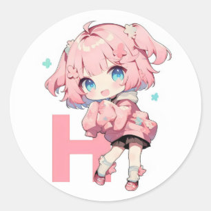 Sticker Rond Lettre H Anime Girl