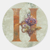 Sticker Rond Lettre H florale Steampunk vintage (Devant)