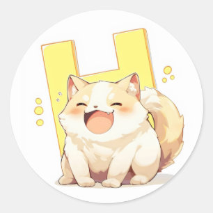 Sticker Rond Lettre H Happy Anime Chat
