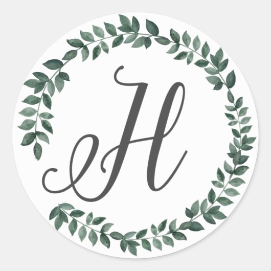 Sticker Rond Lettre H Monogramme Couronne de Feuilles Botanique (Devant)