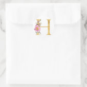 Sticker Rond Lettre H monogramme or avec fleurs (Sac)