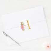 Sticker Rond Lettre H monogramme or avec fleurs (Enveloppe)