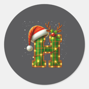 Sticker Rond Lettre H Noël carreau chapeau de Père Noël monogra